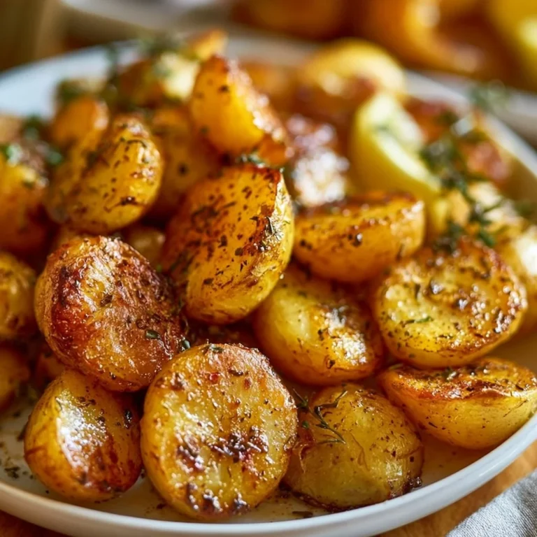 Delicious easy Greek lemon potatoes recipe served in a bowl.