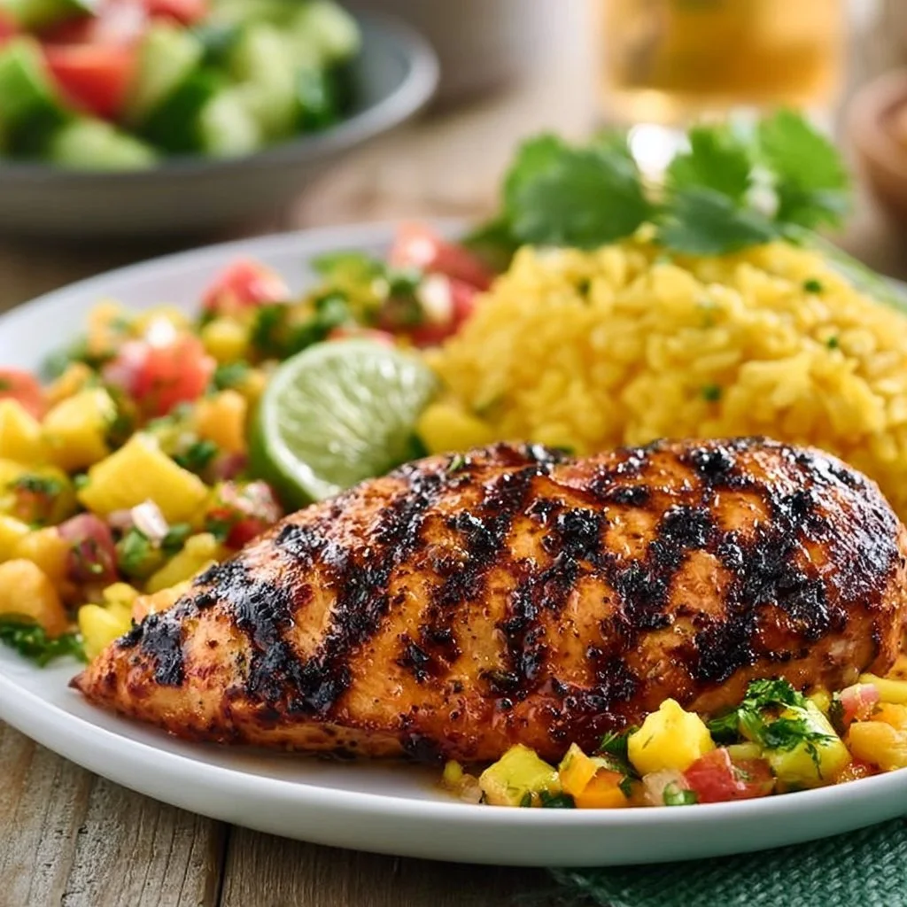 Easy Key West Grilled Chicken served on a plate with fresh garnish