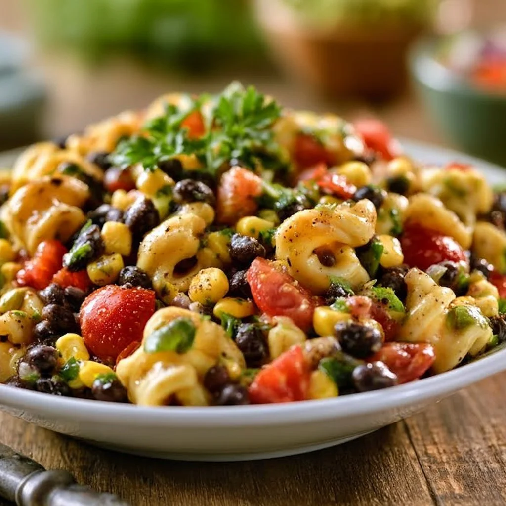 Delicious Fresh Cowboy Caviar Pasta Salad with colorful ingredients