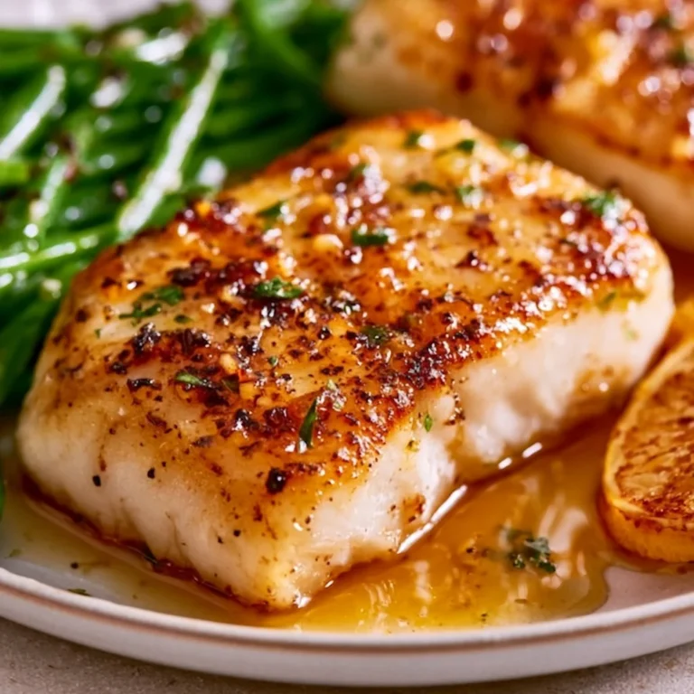 Healthy baked honey marinated cod served on a plate with vegetables