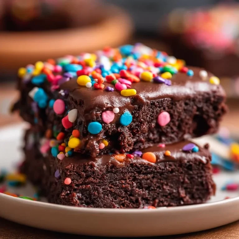 Delicious homemade cosmic brownies topped with chocolate and sprinkles.