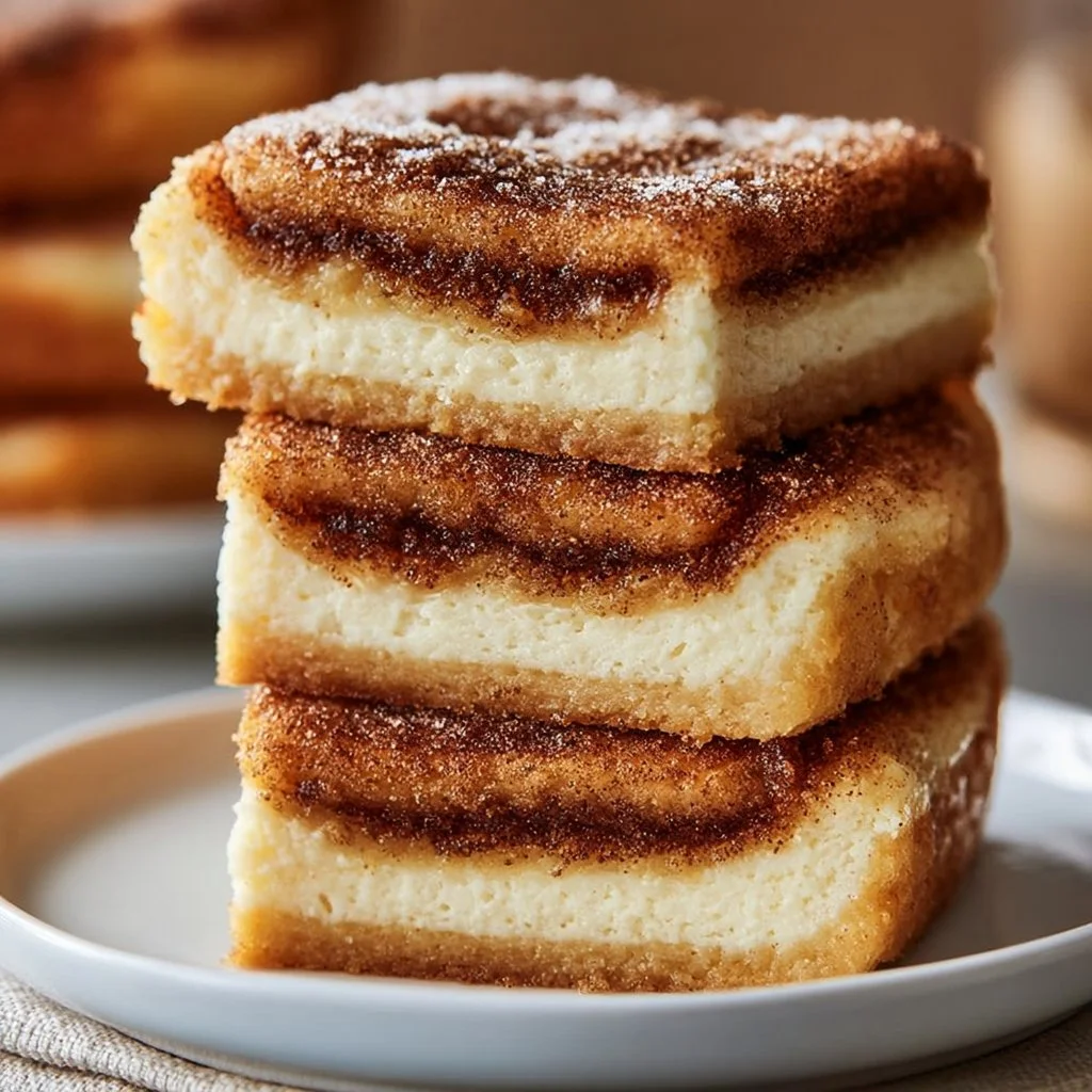 Irresistible churro cheesecake bars topped with cinnamon and sugar