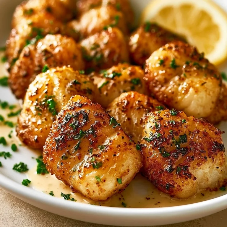 Lemon Butter Fish Bites served with fresh lemon slices and herbs