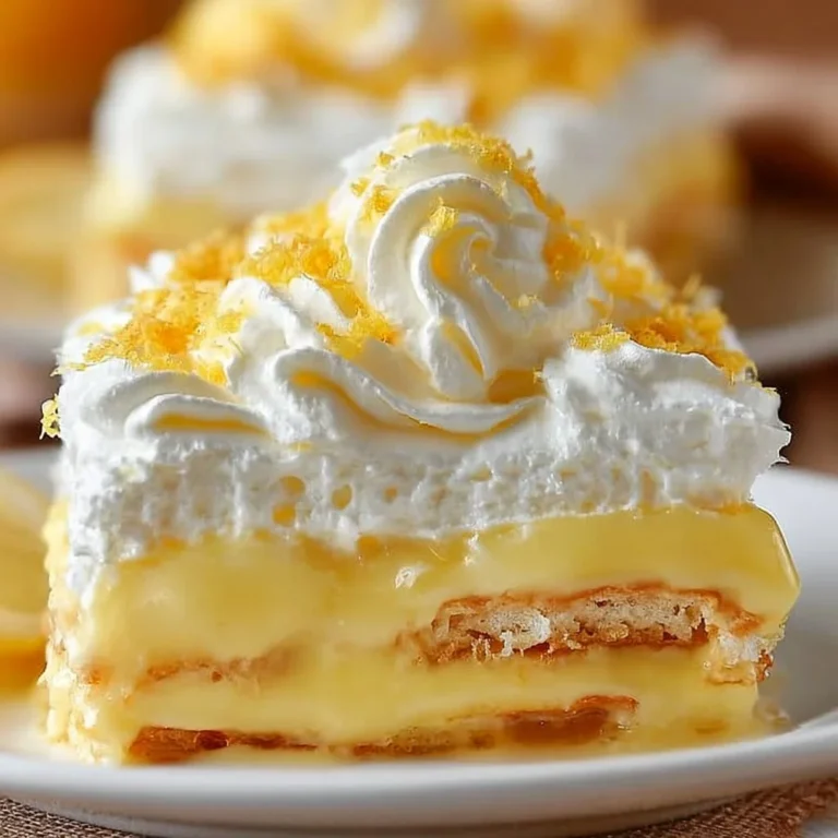 No-bake lemon eclair cake topped with creamy lemon frosting and lemon zest