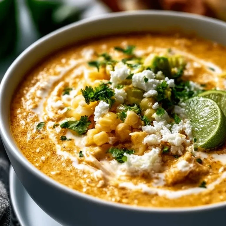 Delicious Mexican street corn soup topped with fresh cilantro and lime