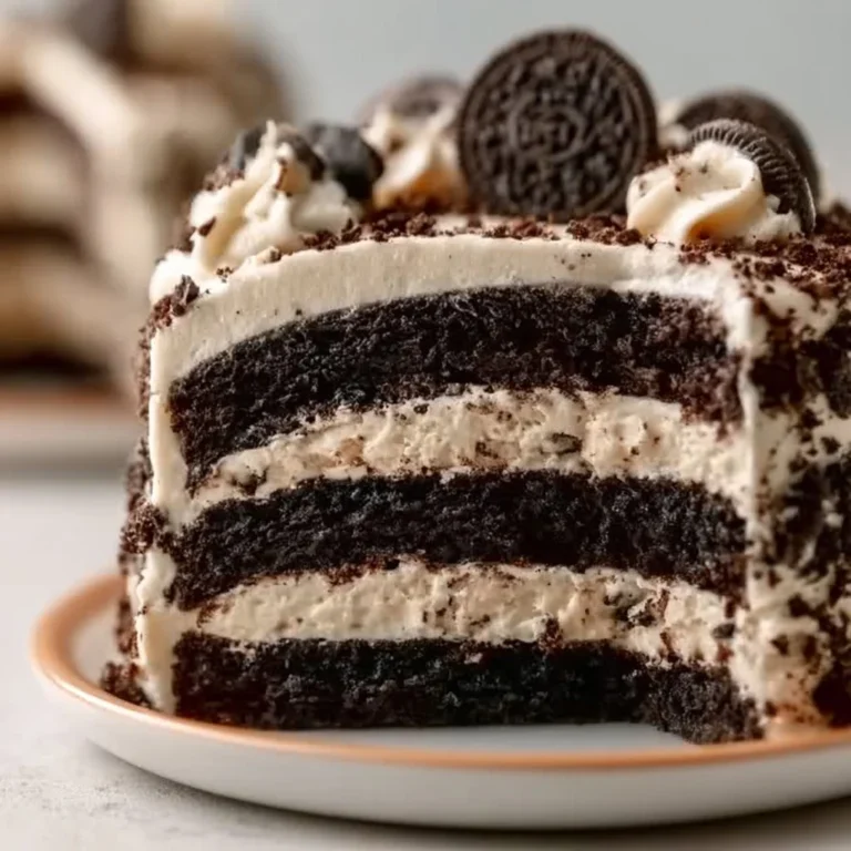 Oreo Layer Cake with Cream Cheese Frosting topped with crushed Oreos