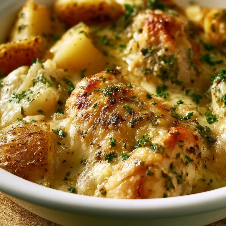 Crockpot Garlic Parmesan Chicken and Potatoes served on a plate