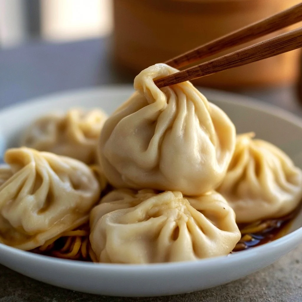 Delicious Ramen Soup Dumplings served in a bowl
