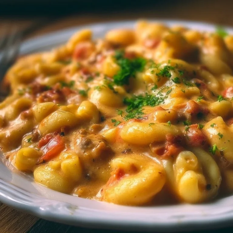 A delicious plate of Rotel Pasta garnished with fresh herbs