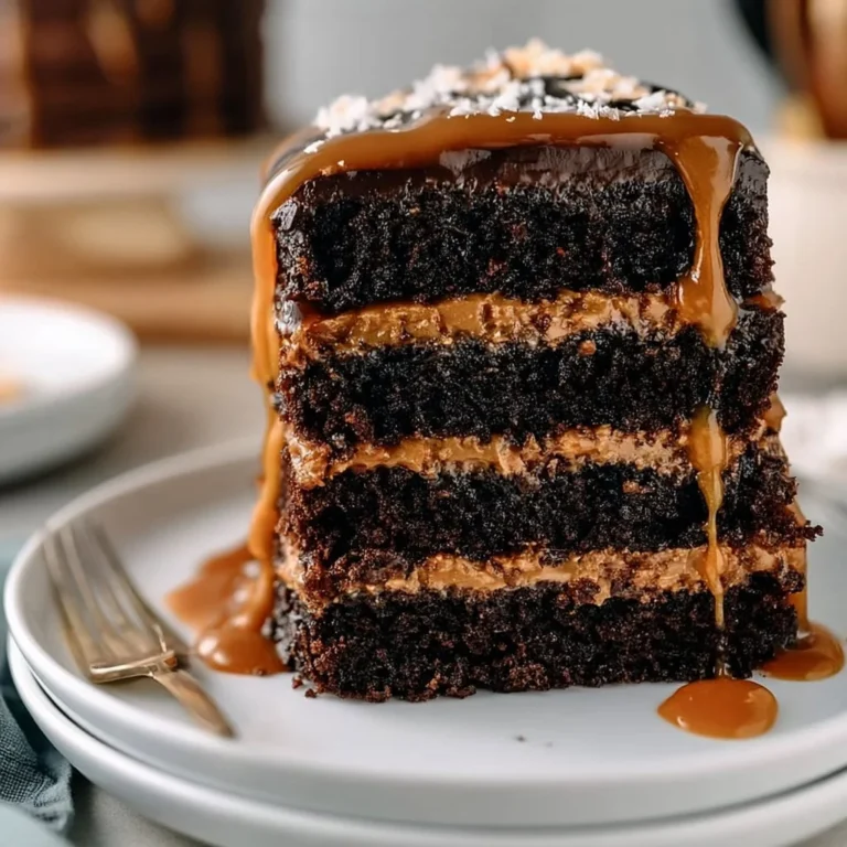 Delicious salted caramel chocolate layer cake garnished with chocolate shavings.