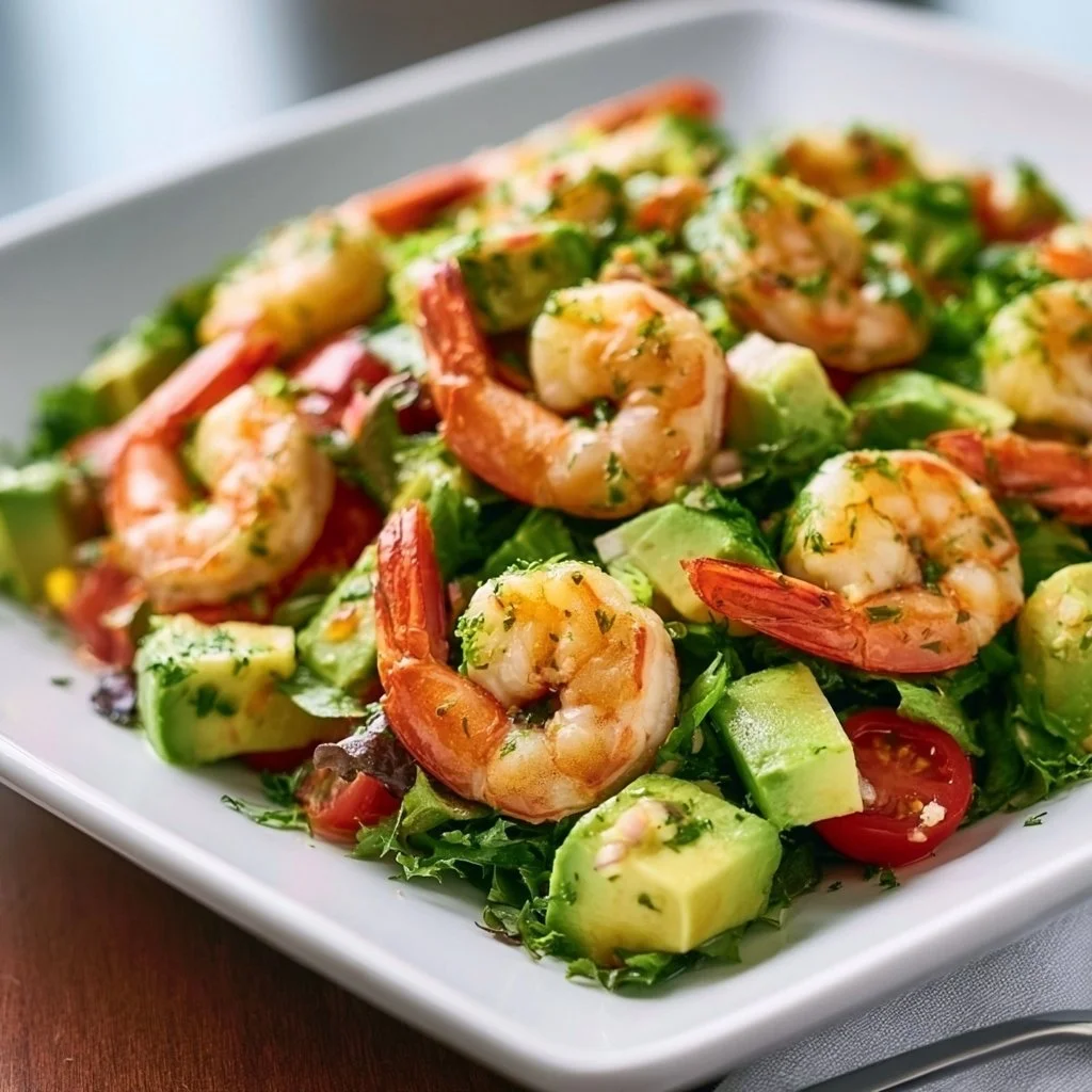 Delicious Shrimp Avocado Salad served in a bowl with fresh ingredients