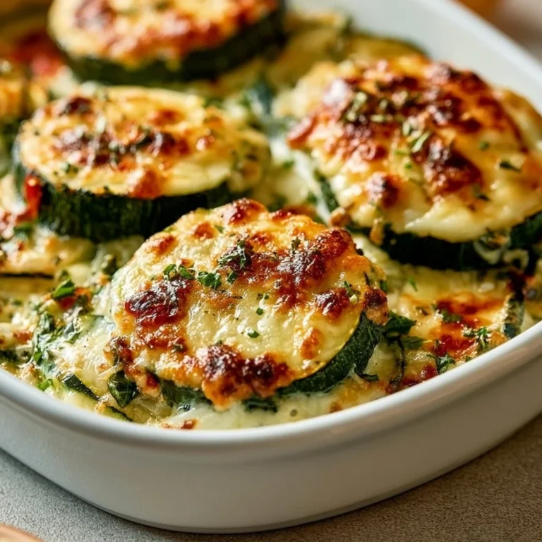 Simple baked zucchini topped with melted cheese on a baking tray.