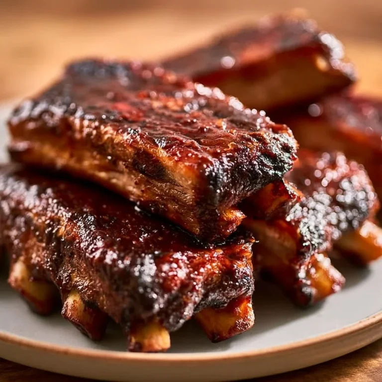 Delicious slow cooker baby back ribs served with barbecue sauce