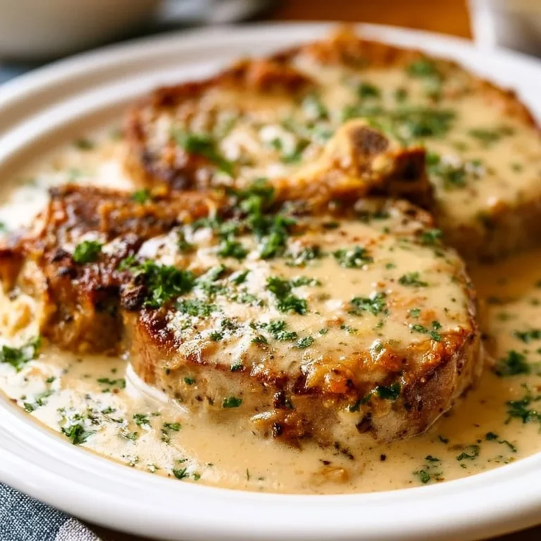 Slow cooker creamy garlic parmesan pork chops served on a plate.