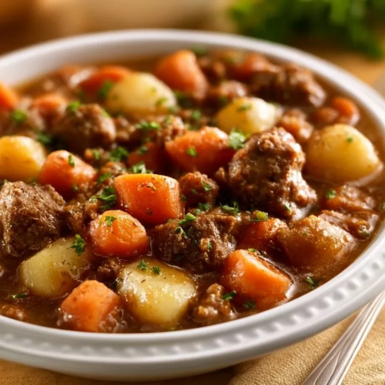 Slow cooker ground beef stew with vegetables and herbs