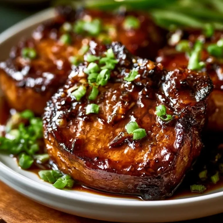 Slow Cooker Honey Garlic Pork Chops garnished with herbs on a plate