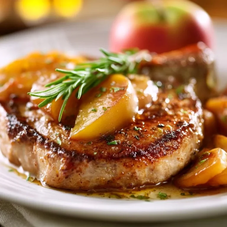 Slow cooker pork chops with apples served on a plate