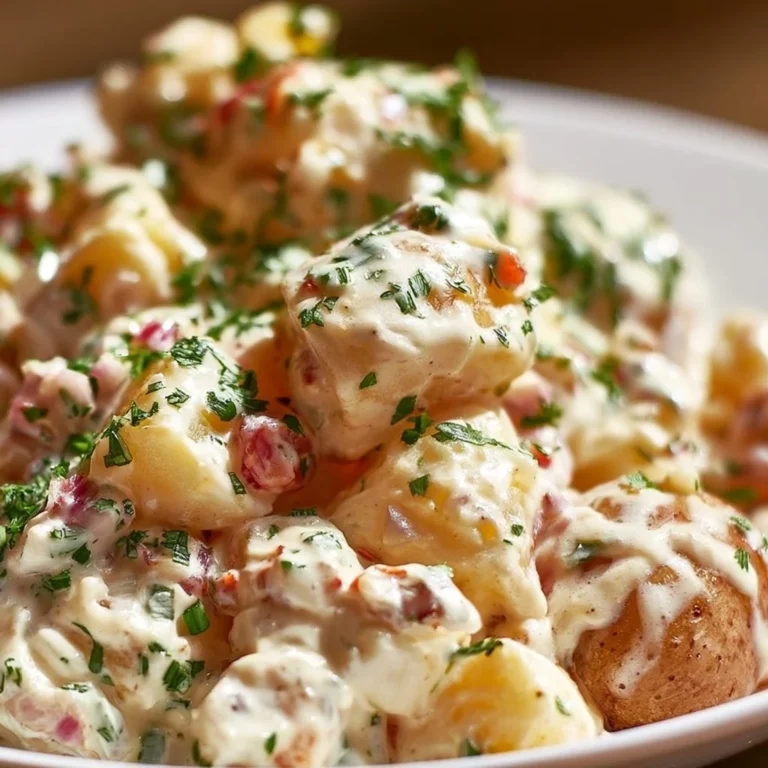 Creamy steakhouse potato salad with fresh herbs and spices