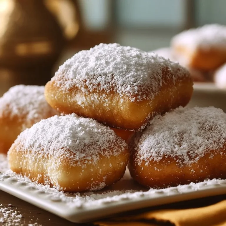 Plate of fluffy Vanilla French Beignets dusted with powdered sugar.