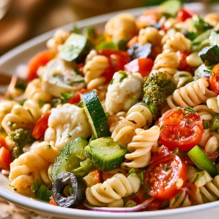 Colorful Vegetable Pasta Salad with fresh veggies and dressing