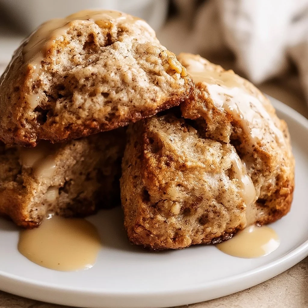 Freshly baked banana bread scones with ripe bananas and a golden crust