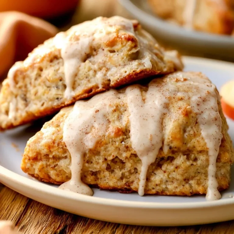 Delicious banana bread scones drizzled with cinnamon cream cheese glaze