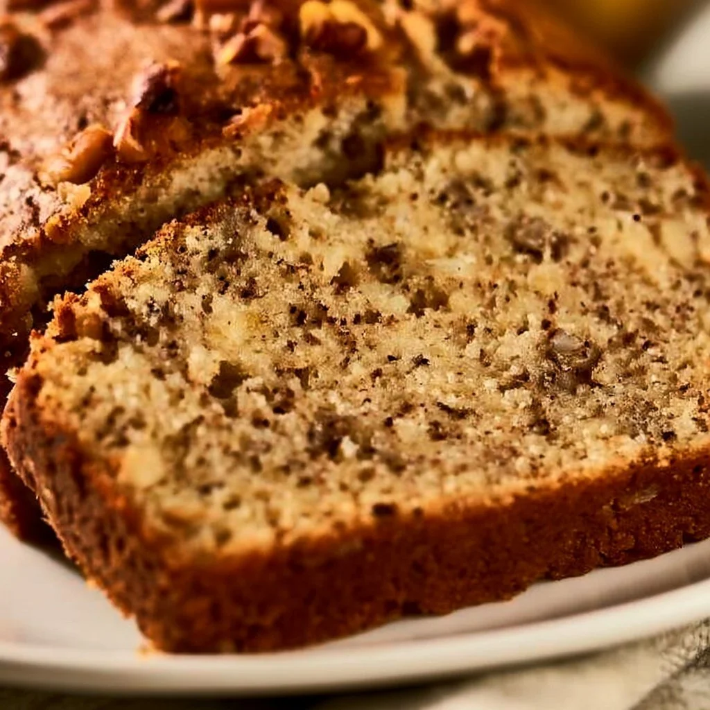 Loaf of freshly baked Banana Nut Bread with walnuts
