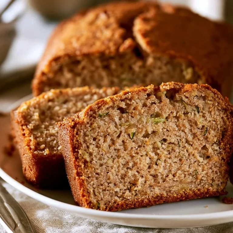 Loaf of banana zucchini bread with slices cut and a fork beside it