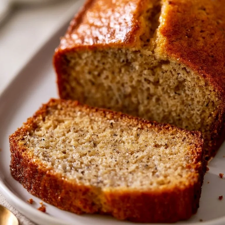 Freshly baked easy banana bread sliced on a wooden board