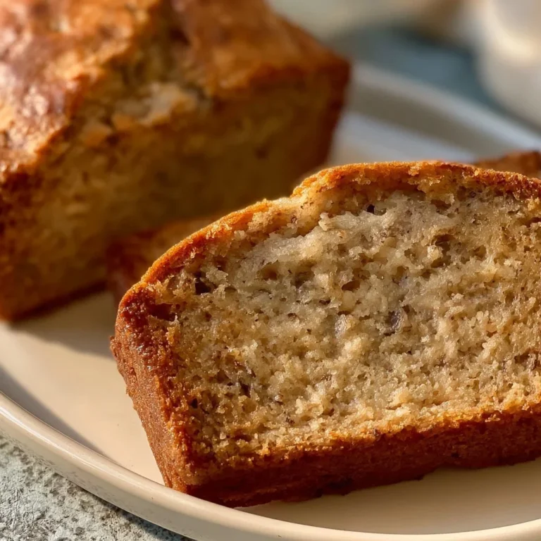 Loaf of the best banana bread ever, fresh out of the oven, served on a wooden board.