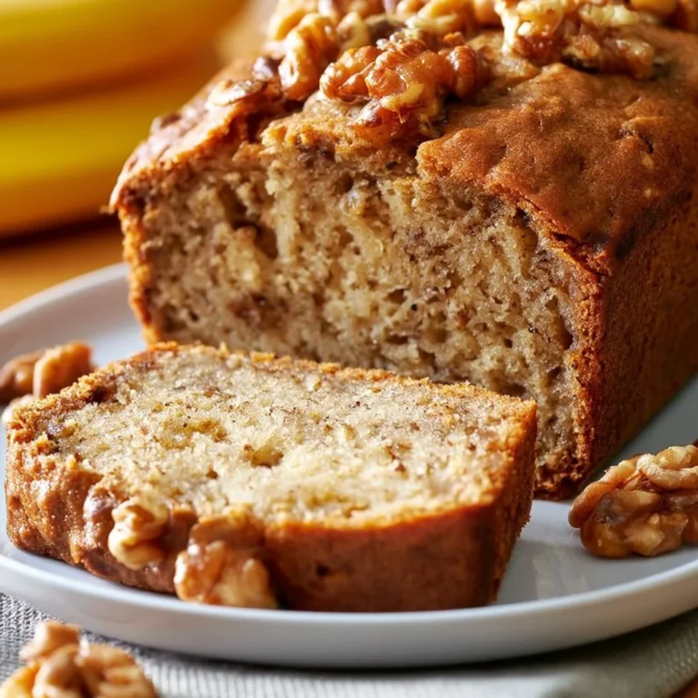 Slice of ultimate banana nut bread on a wooden cutting board